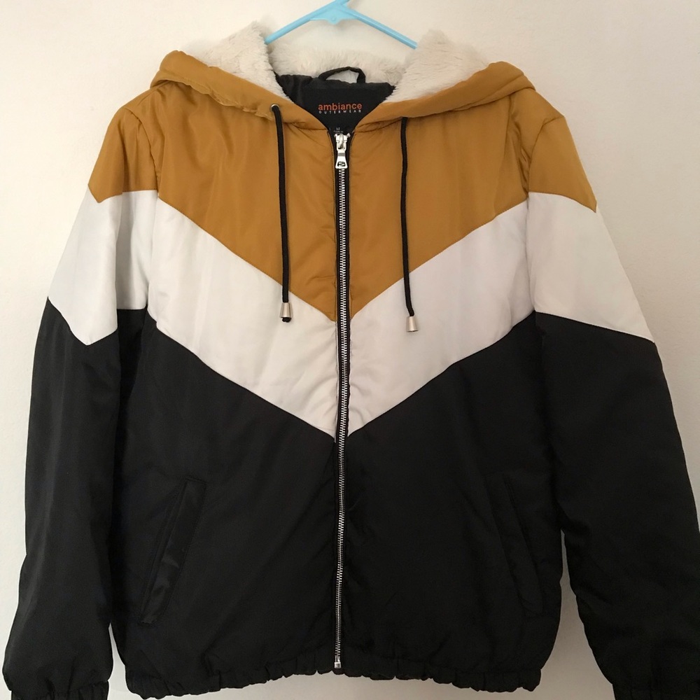 Ambiance Black, White, and Yellow Puffer Jacket